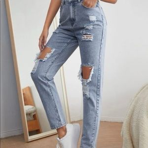 SHEIN high waist ripped mom jeans